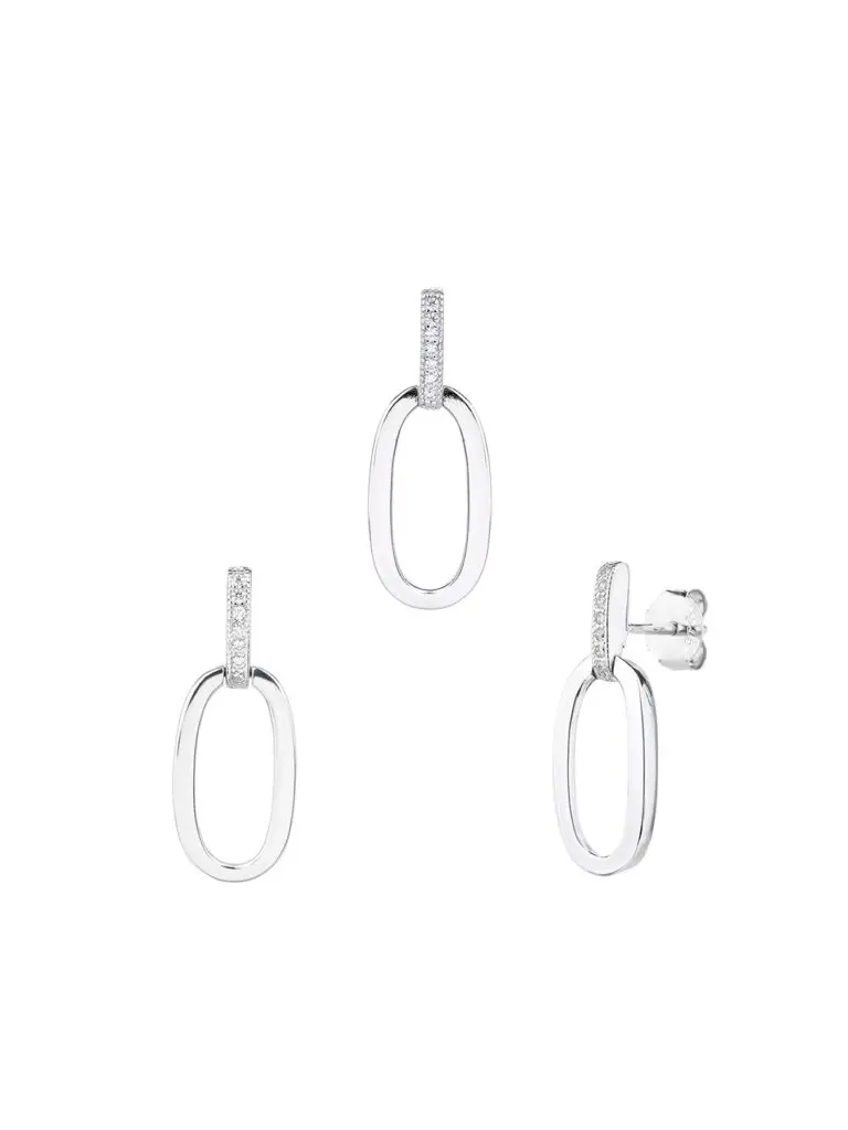 Ezüst ovál ékszerszett fehér cirkónia kövekkel