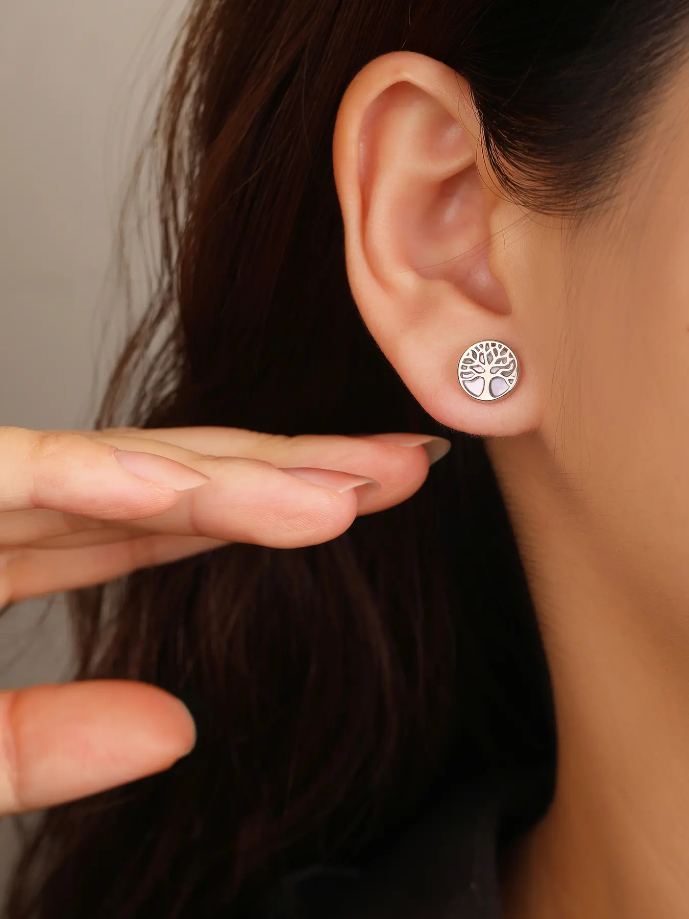 Ezüst életfa stekkeres fülbevaló gyöngyházas betéttel