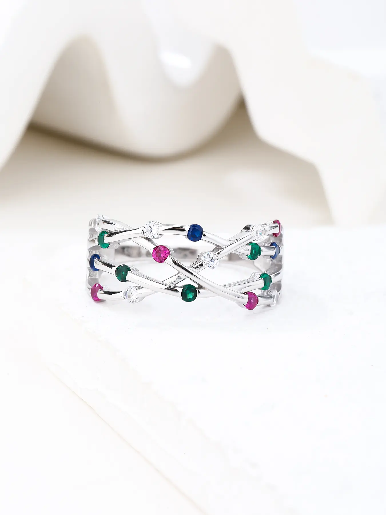 Ezüst gyűrű sokszínes cirkónia kövekkel_2