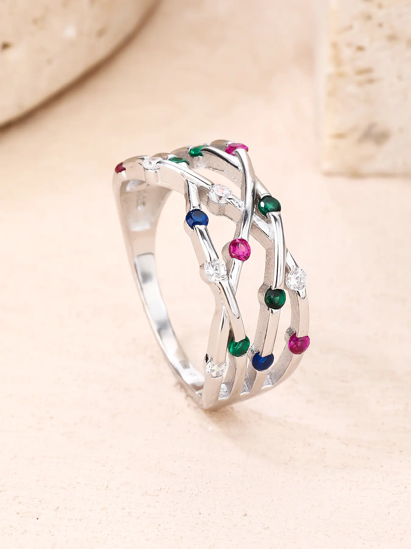 Ezüst gyűrű sokszínes cirkónia kövekkel_3