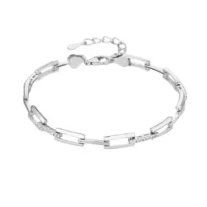 Ezüst karkötő téglalap láncszemekkel és cirkónia kövekkel (17+4 cm)
