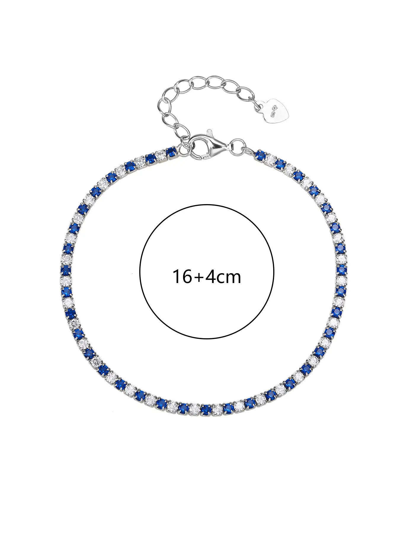 Kék-fehér cirkónia köves teniszkarkötő – 16+4 cm
