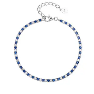 Kék-fehér cirkónia köves teniszkarkötő – 16+4 cm