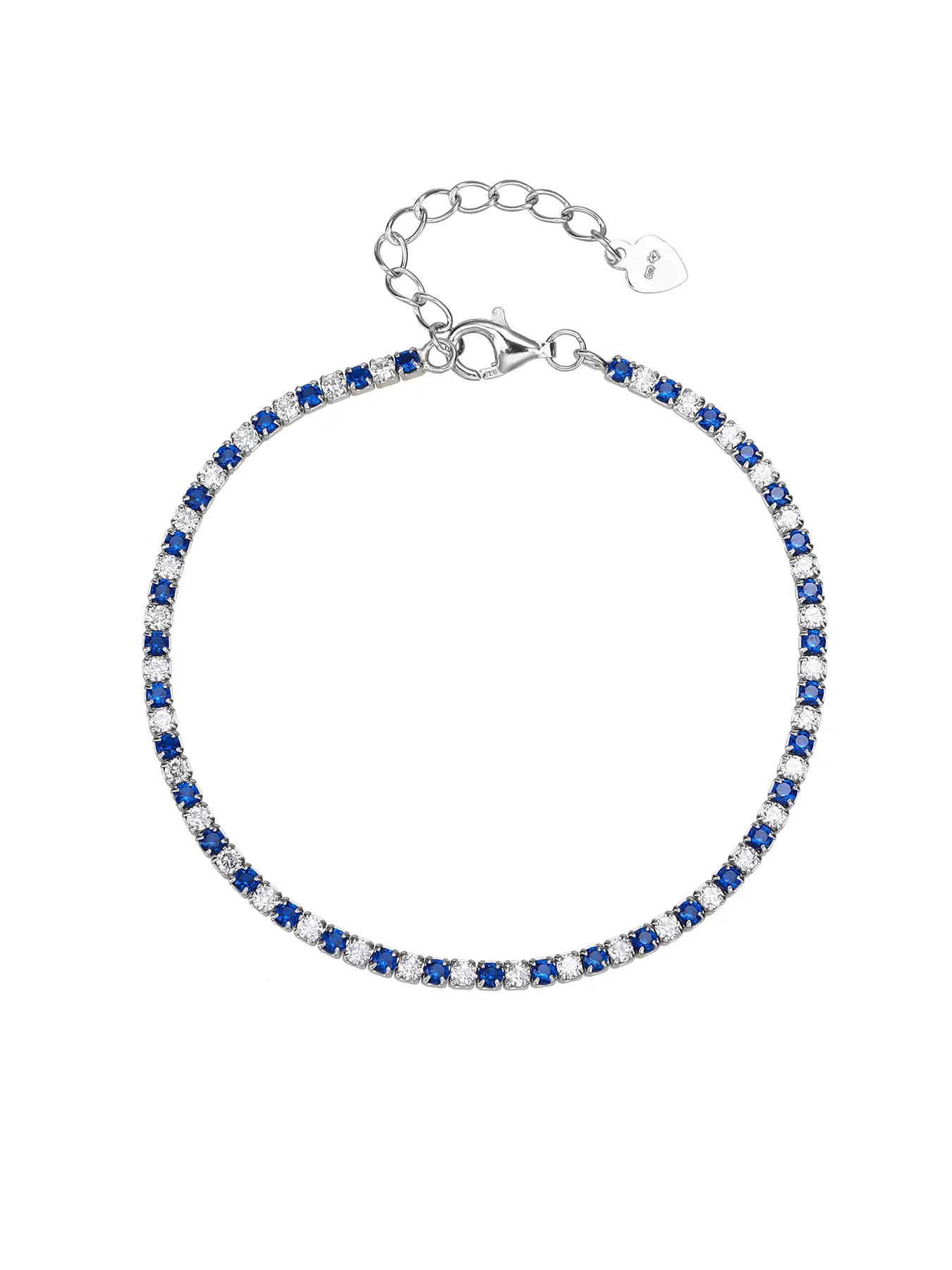 Kék-fehér cirkónia köves teniszkarkötő – 16+4 cm_1