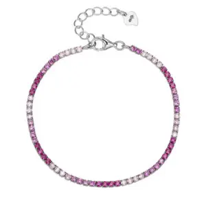 Rózsaszín-fehér cirkónia köves teniszkarkötő – 16+4 cm