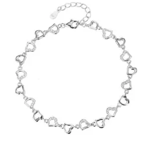 Szív mintás cirkónia köves karkötő – 17,5+4 cm