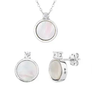 Gyöngyházas ezüst ékszerszett cirkónia kövekkel ródium bevonattal – lánc nélkül