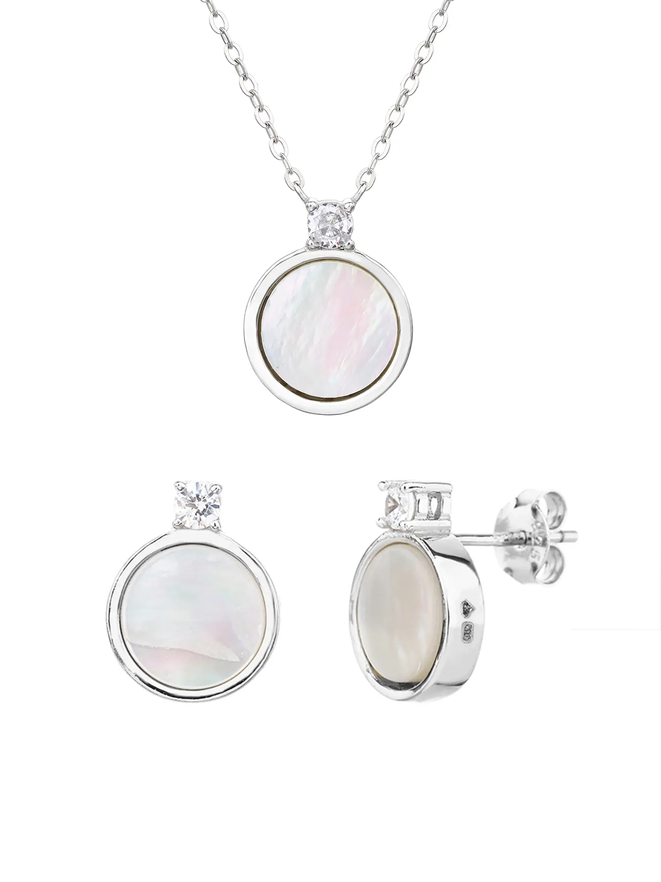 Gyöngyházas ezüst ékszerszett cirkónia kövekkel ródium bevonattal_2